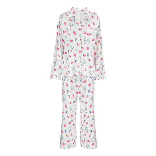 Autumn Knitted Cardigan Heart Printing Pajamas Two Piece Set Casual Comfortable Ladies Homewear - Iyanka