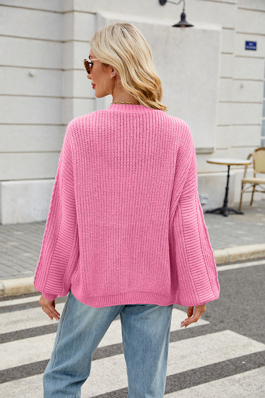 Women Clothing Idle Loose Sweater Coat Autumn Winter Long Sleeved V neck Twisted Knitted Sweater - Iyanka