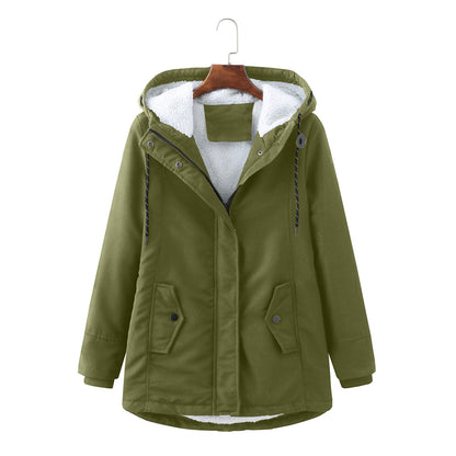 Ladies Hooded Lambswool Parka Winter Warm Waist Women Cotton-Padded Coat - Iyanka