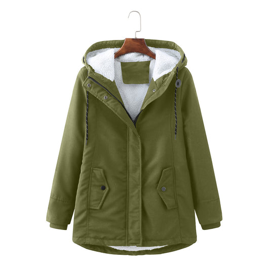 Ladies Hooded Lambswool Parka Winter Warm Waist Women Cotton-Padded Coat - Iyanka