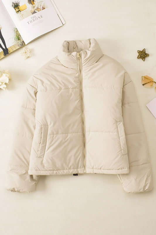Casual All Matching Solid Color Warm Keeping Cotton Padded Coat Women Winter Stand Collar Thick Zipper Jacket Women - Iyanka
