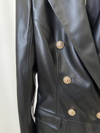 Women Slim Hip Double Breasted Faux Leather Dress - Iyanka
