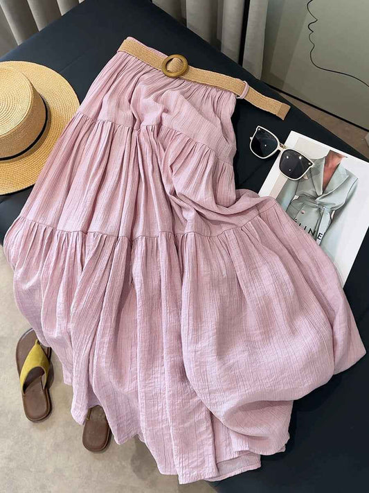 ICE Cotton Linen Skirt Women Summer Artistic Cover Figure Flattering Flowy Mid Length Skirt Oversized Skirt