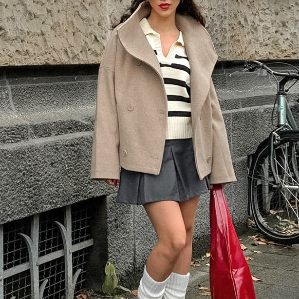 Autumn Winter Woolen Collared Loose Casual Jacket Coat Women Clothing - Iyanka
