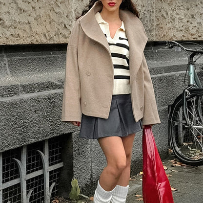Autumn Winter Woolen Collared Loose Casual Jacket Coat Women Clothing - Iyanka