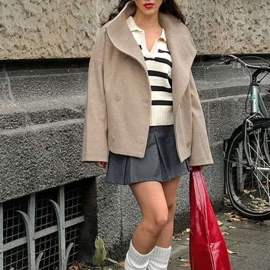 Autumn Winter Woolen Collared Loose Casual Jacket Coat Women Clothing - Iyanka