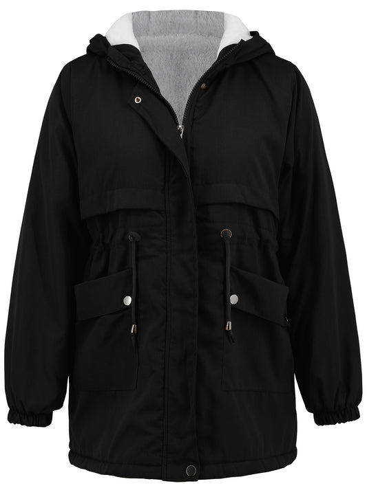 Women Explosive Fur Liner Hooded Zipper Coat Autumn Winter Warm Thickening Shell Jacket - Iyanka