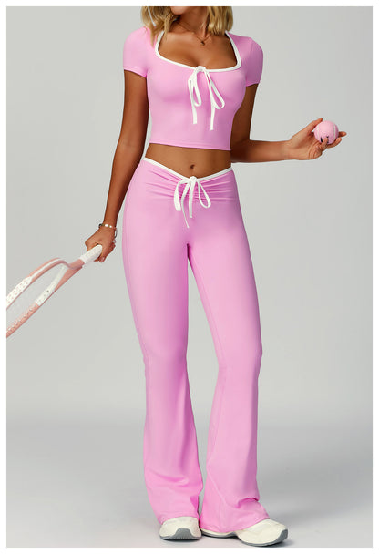 Contrast Color Binding Bell Bottom Pants Yoga Fitness Exercise Bootcut Trousers High Waist Slim Flare Pants Bell-Bottom Pants Women - Iyanka
