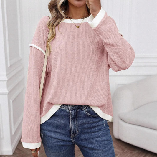 Autumn Winter Women Clothing round Neck Imitation Sweater Long Sleeve Loose Multicolor Top - Iyanka