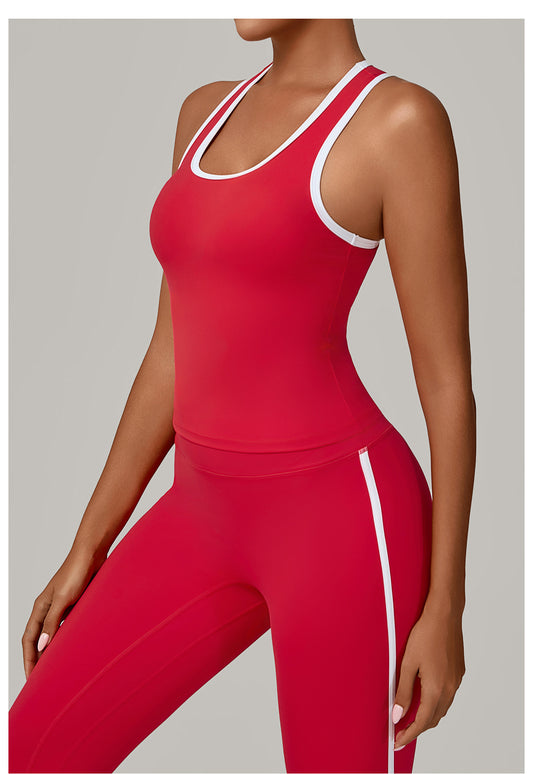 No Chest Pad Stitching Contrast Color Beauty Back Yoga Vest Quick Drying Workout Top Outer Wear Running Exercise Vest Women - Iyanka
