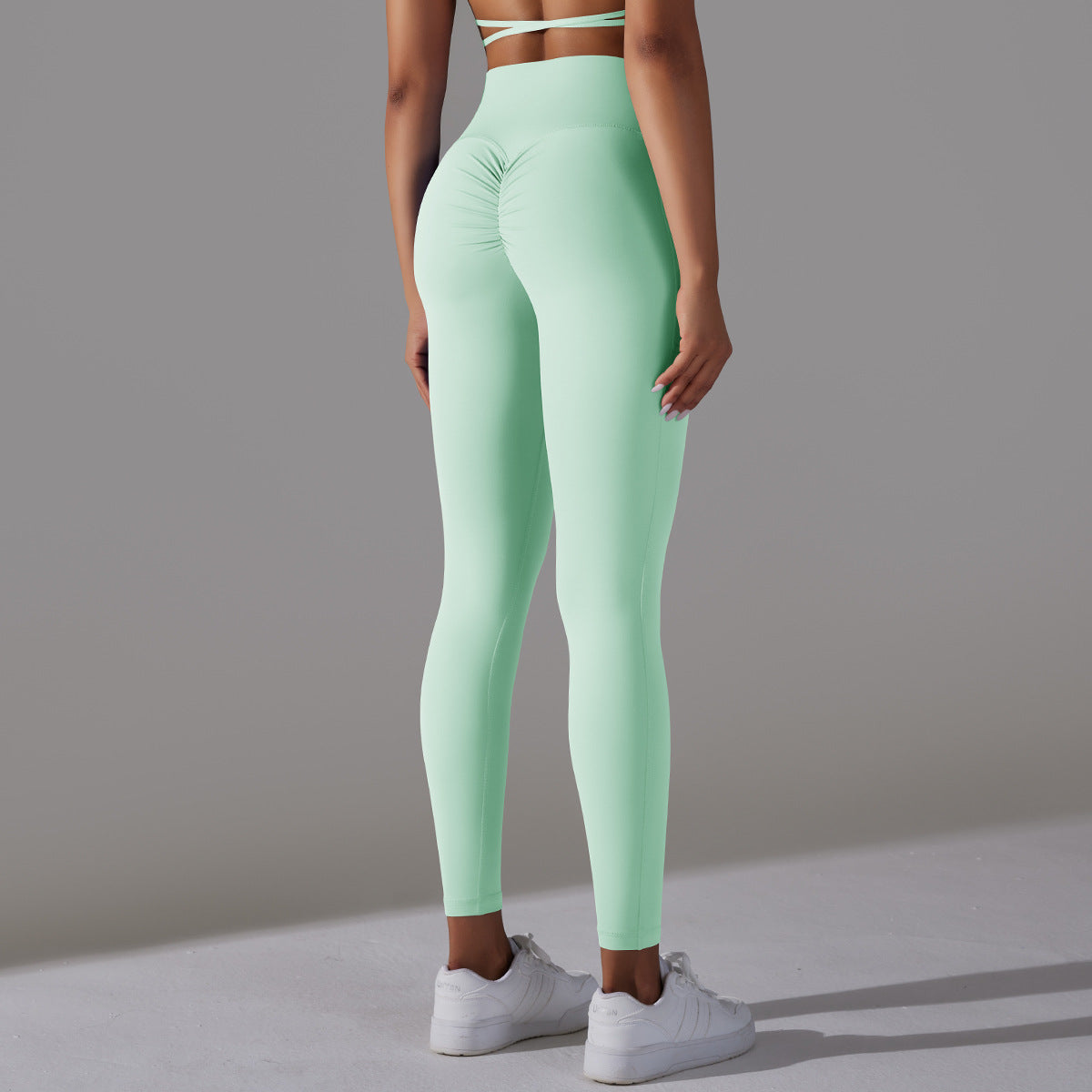 Solid Color Nude Feel Skin Friendly Cross Waist Pocket Yoga Pants High Waist Hip Lift Stretch Fitness Sports Ninth Pants - Iyanka