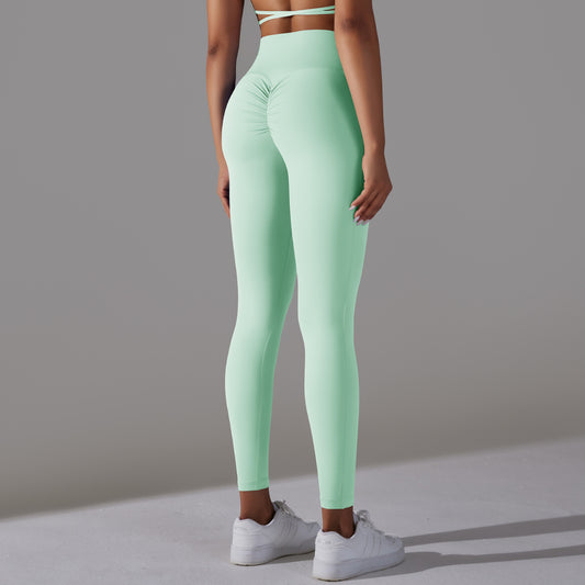 Solid Color Nude Feel Skin Friendly Cross Waist Pocket Yoga Pants High Waist Hip Lift Stretch Fitness Sports Ninth Pants - Iyanka