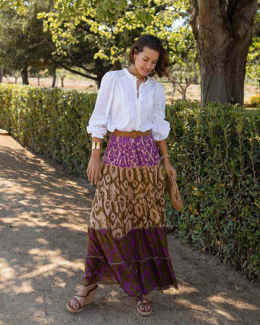 Women Skirt Printed Ruffled Swing Long Skirt