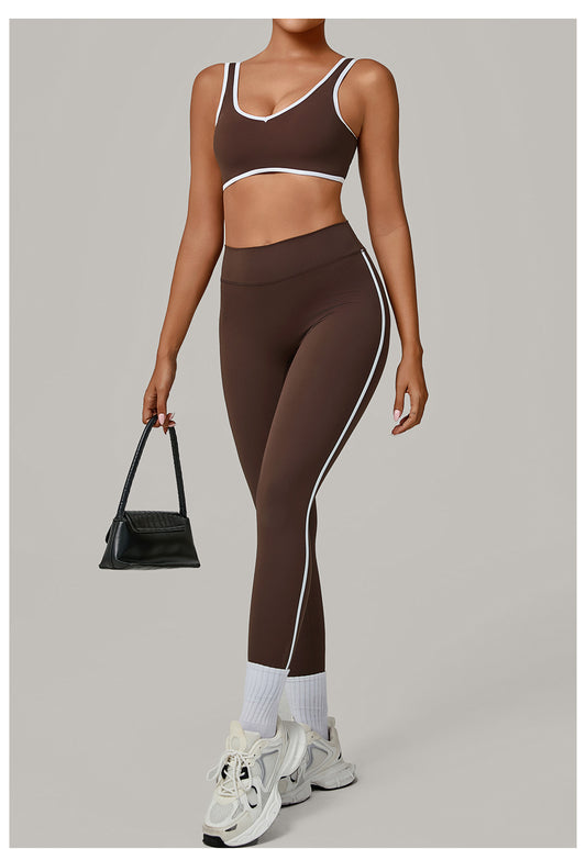 Contrast Color Binding Nude Feel Yoga Beauty Back Tight Quick Drying Workout Clothes Outdoor Sports Two Piece Sets - Iyanka