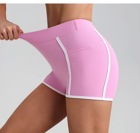 Women Yoga Shorts Pocket Nude Feel High Waist Tight Sports Pants Running Fitness Outer Shorts - Iyanka