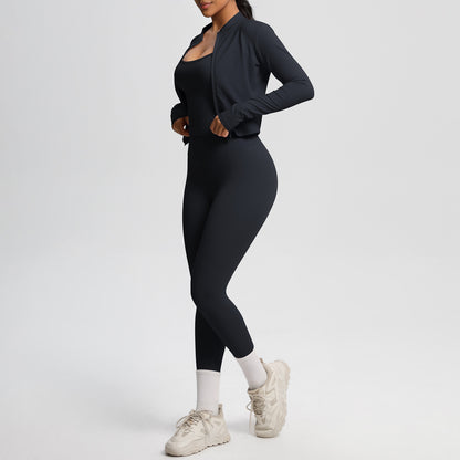 Skinny Yoga Pants High Waist Nude Feel Camisole Sports Zip Long Sleeve Coat Workout Clothes Three Piece Set - Iyanka