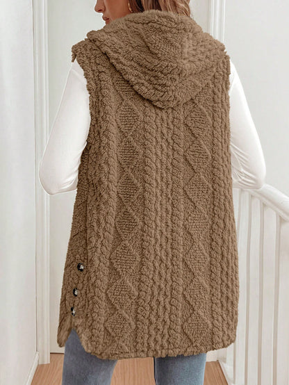 Autumn Winter Women Double Sided Plush Casual Hooded Cardigan Vest - Iyanka