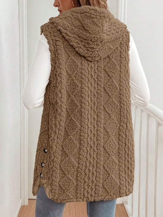 Autumn Winter Women Double Sided Plush Casual Hooded Cardigan Vest - Iyanka
