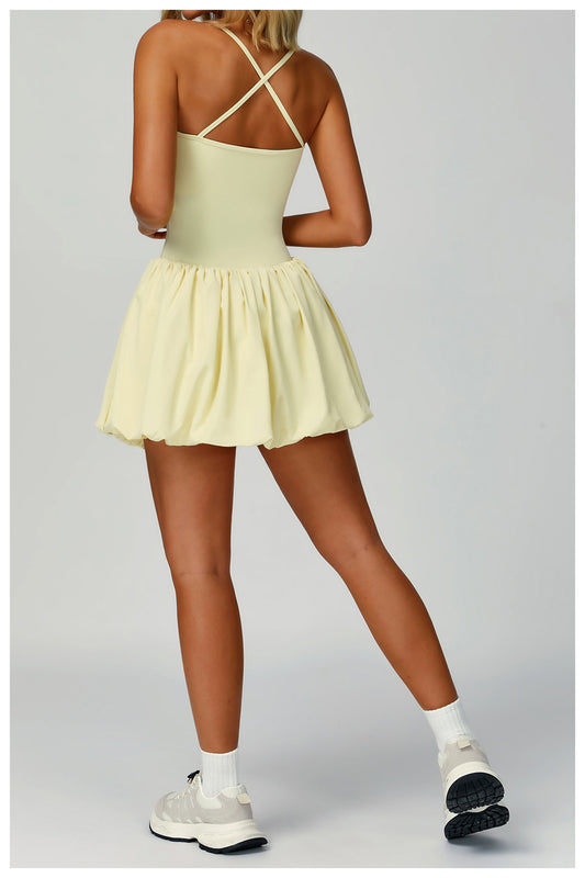 Cross Back Tennis Dress Nude Feel Anti Exposure Exercise Dress Outdoor Casual Running Sports Dress - Iyanka