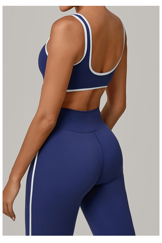 Autumn Sand Contrast Color Wide Shoulder Strap Sports Underwear Shockproof Women One Piece Yoga Bra Outdoor Workout Clothes - Iyanka