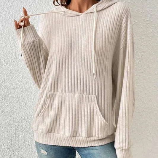 Autumn Winter Knitwear Hooded Sunken Stripe Kangaroo Pocket Long Sleeve Bathroom - Iyanka