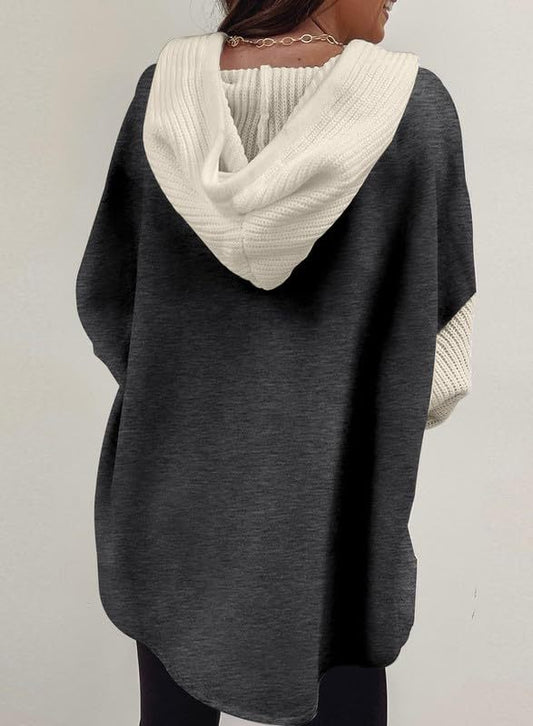 Fall Winter Women Clothing Sweater Patchwork Hoodie Casual Coat for Women - Iyanka