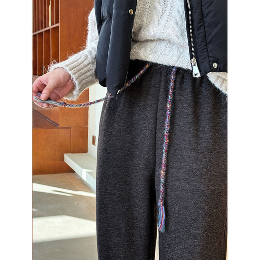 Color Braid Drawstring Sweatpants Women Autumn Winter Elastic Waist Track Pants Ankle Banded Pants Tide - Iyanka