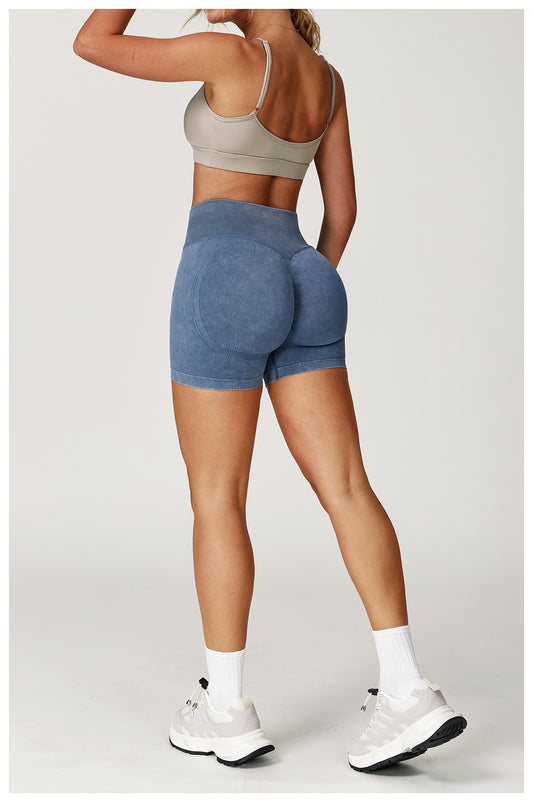 Seamless Stone Washed Yoga Shorts High Waist Hip Lift Shorts Skinny Running Sports Fitness Yoga Pants Women - Iyanka
