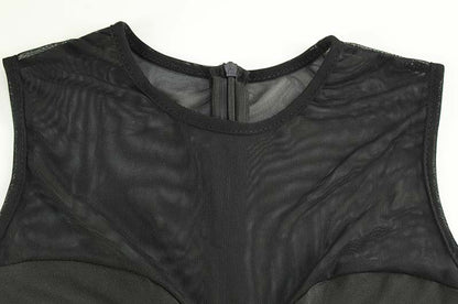 Sexy Women Clothing Mesh Stitching See through Elegance Sleeveless Slim Fit High Grade Red Carpet Sheath Dress Women