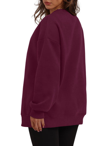 Autumn Winter Women round Neck Long Sleeved Sweatshirt Pullover Fleece Sweater - Iyanka