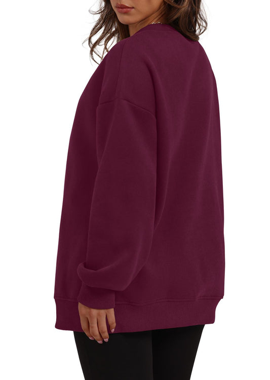 Autumn Winter Women round Neck Long Sleeved Sweatshirt Pullover Fleece Sweater - Iyanka