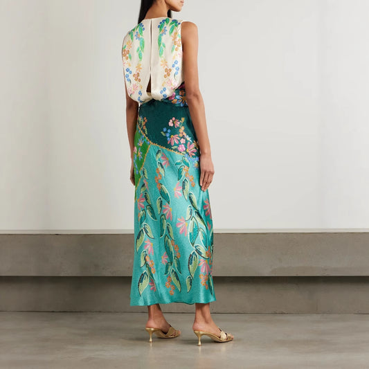 Summer Casual Sleeveless Positioning Printing Satin Twist Dress Women - Iyanka
