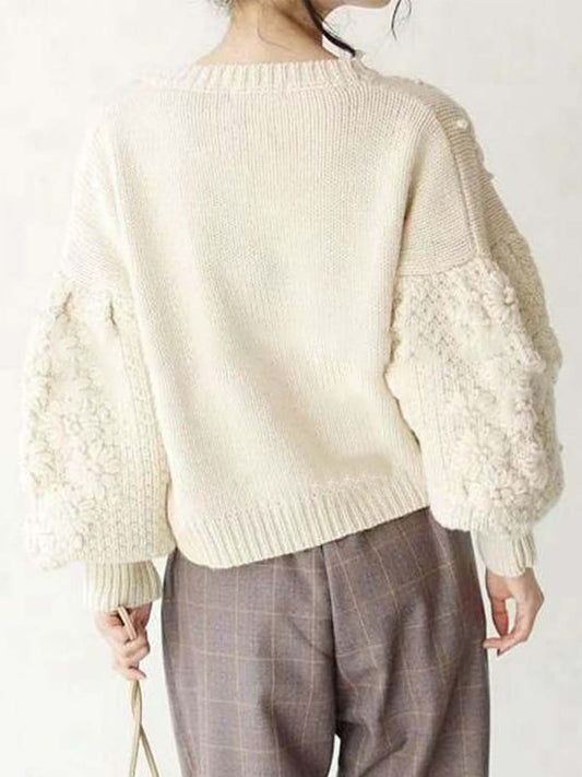 Autumn Winter Fresh Machine Embroidery Three Dimensional Little Daisy Pullover round Neck Loose Knitted Sweater - Iyanka