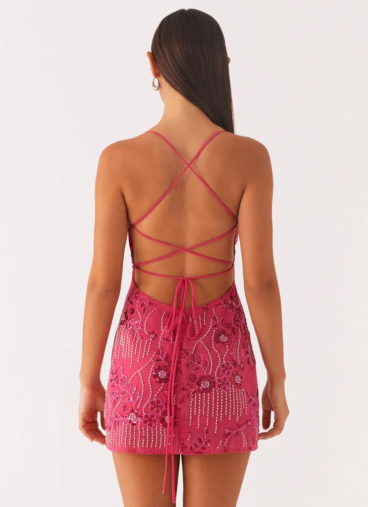 Women Clothing Sequin Embroidered Dress Sexy Backless Spaghetti Straps Dress Wome Summer - Iyanka