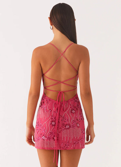 Women Clothing Sequin Embroidered Dress Sexy Backless Spaghetti Straps Dress Wome Summer - Iyanka