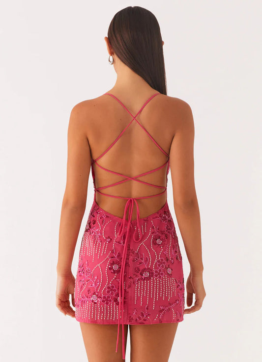 Women Clothing Sequin Embroidered Dress Sexy Backless Spaghetti Straps Dress Wome Summer - Iyanka