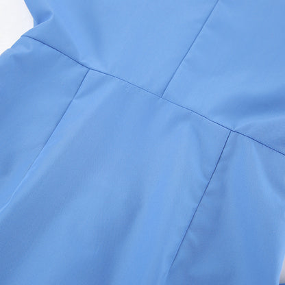 Spring Summer Casual Vitality Blue Collared Short Sleeve Slim Fit Sexy Design Dress Niche Office Dress