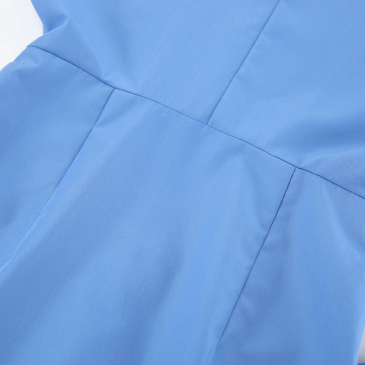 Spring Summer Casual Vitality Blue Collared Short Sleeve Slim Fit Sexy Design Dress Niche Office Dress