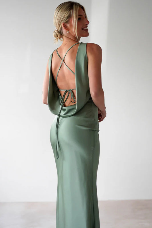 Summer Solid Color Slim Fit Elegant Sleeveless Retro Crew Neck A line Lace up Dress