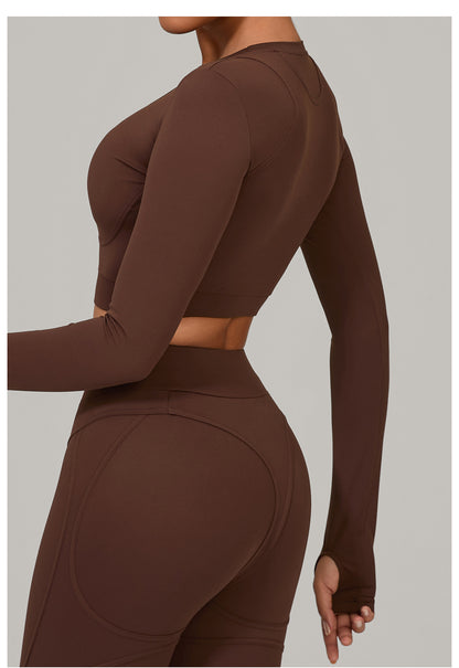 Autumn Sand Brushed Long Sleeve Yoga Clothes High Strength Workout Clothes Pilates Running Sport Long Sleeve Top - Iyanka
