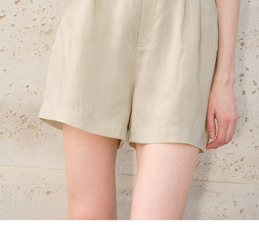 Summer Tencel Linen Shorts Women Slimming High Waist Pants Linen Elastic Waist Solid Color Casual Pants - Iyanka