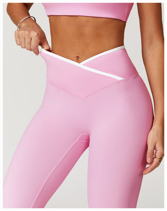 Nude Feel Skinny Yoga Pants Cross High Waist Contrast Color Tights Women Sports Running Fitness Pants - Iyanka