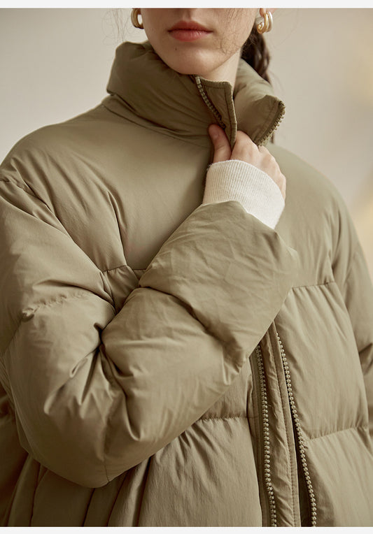 Zipper Snap on Half Turtleneck down Jacket Women Winter Warm Long Windproof Coat Three Dimensional Pocket Bread Coat - Iyanka