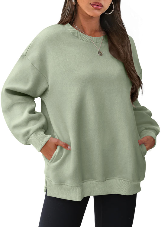 Autumn Winter Women round Neck Long Sleeved Sweatshirt Pullover Fleece Sweater - Iyanka