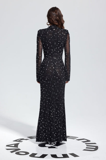 Arrival Black Dress Sexy Strap Rhinestone Tight Long Sleeve Dress