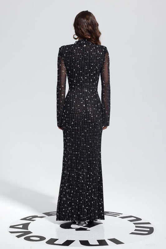 Arrival Black Dress Sexy Strap Rhinestone Tight Long Sleeve Dress