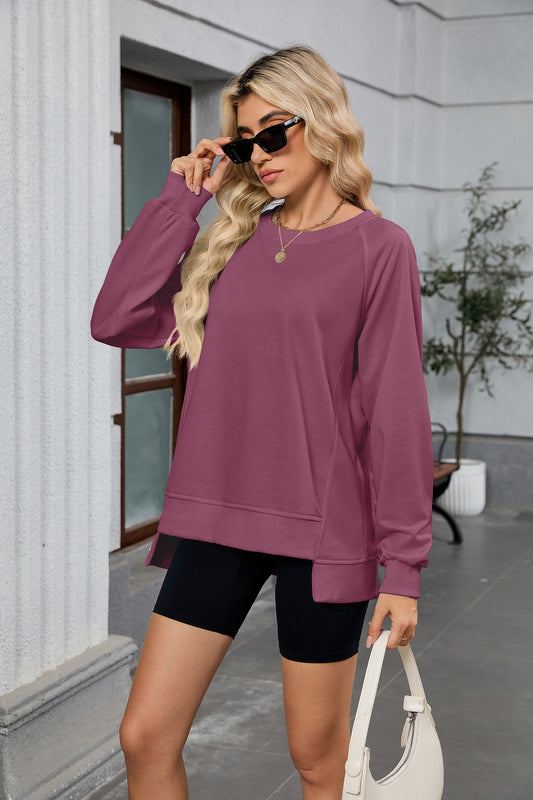 Autumn Winter Solid Color Thread round Neck Long Sleeve Loose Sweatshirt Women Top - Iyanka