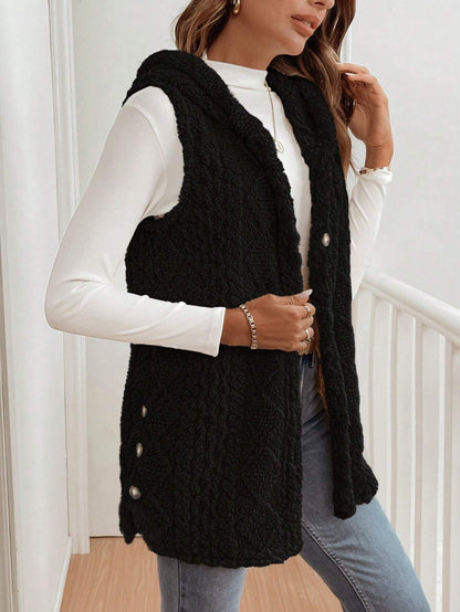 Autumn Winter Women Double Sided Plush Casual Hooded Cardigan Vest - Iyanka