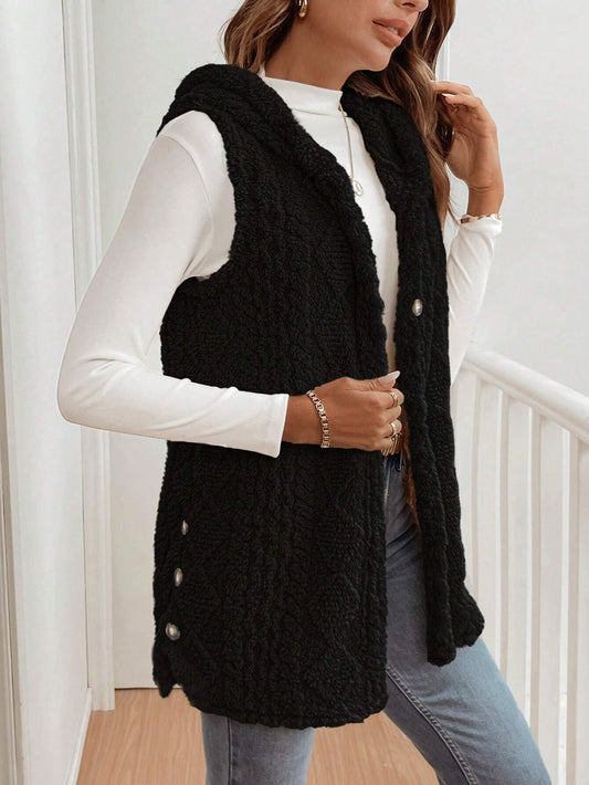 Autumn Winter Women Double Sided Plush Casual Hooded Cardigan Vest - Iyanka