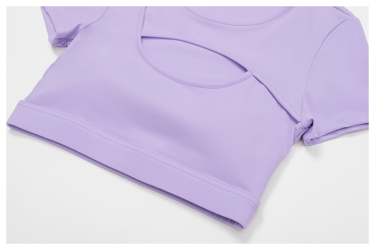 Summer Yoga Short Sleeve Hollow Out Cutout out Tight Shockproof Nude Feel Sports T shirt Running Fitness Sports Top - Iyanka